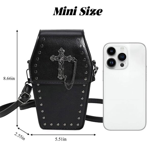 Gothic Cross Coffin Purse PU Leather Small Shoulder Bag Halloween Party - Picture 2 of 8